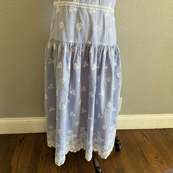 Monique Lhuillier Blue Sleeveless Embroidered Lace Poplin Midi Dress Size 10 EUC - Picture 7 of 9